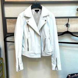 DSTLD like new genuine white leather motorcycle jacket. Silver hardware.
